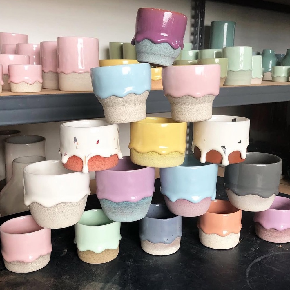 Drippy Pots Bundle of 2 Ceramic Drippy Glazed Cups / Mugs in Grey - Picture 5 of 5